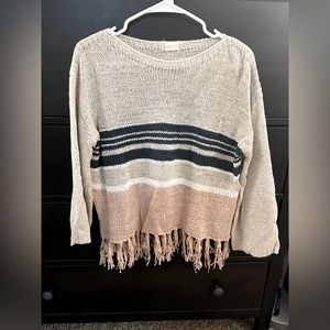 Altar'd State Sterchi Fringed Knit Sweater Oversized Bell Sleeve XS